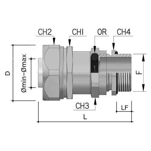 Муфта металлорукав-коробка DN 15 с уплотнением кабеля IP68 М16х15 D=5 - 9мм