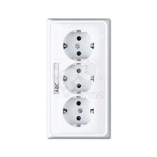 Розетка тройная с заземлением для кабель-каналов с полем для надписи белая