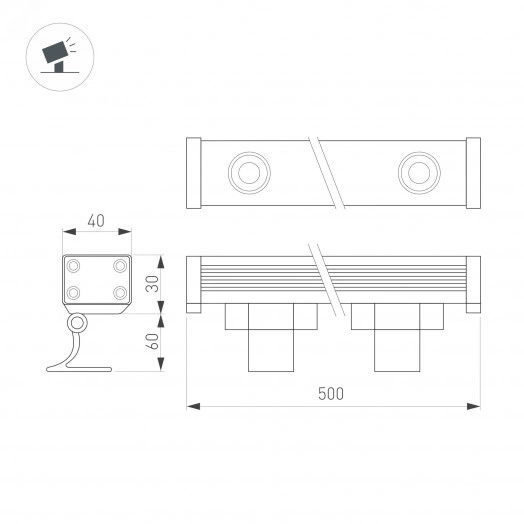 Линейный прожектор AR-LINE-500-12W Warm2700 (GR, 30 deg, 230V) (Arlight, IP65 Металл, 3 года)