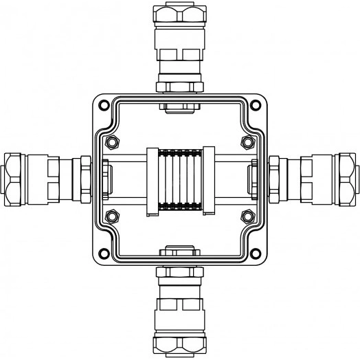 Взрывозащищенная клеммная коробка из полиэстера TBE-P-03 -(6xCBC.2) -1x6018ANP22BKM2SB(A) - 1x6018ANP22BKM2SB(B) - 1x6018ANP22BKM2SB(C) -1x6018ANP22BKM2SB(D)1Ex e IIC Т5 Gb /Ex tb IIIC T95°C Db