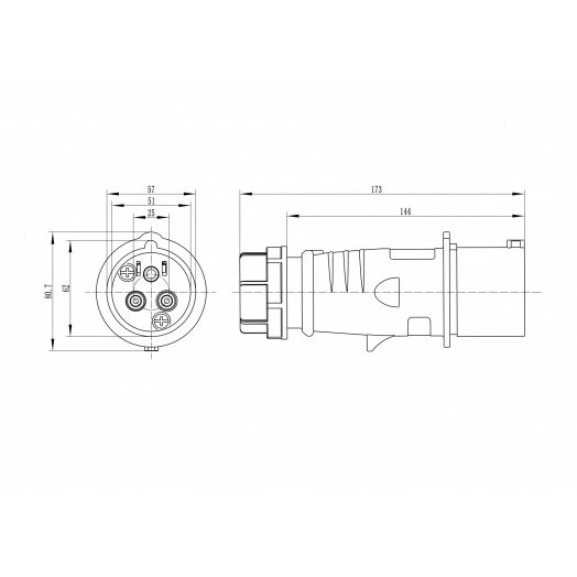 Вилка кабельная 32A 2P+E IP44 переносная 230V