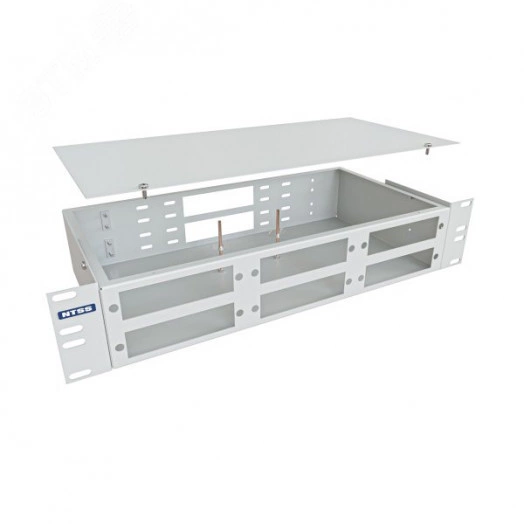 Кросс оптический 19'' частично укомплектованный 2U, 32/48 портов SС (планки SC-6шт, планка-заглушка-2шт, сплайс-кассета-2шт) серый RAL 7035