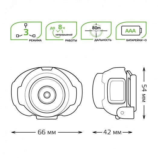 Фонарь налобный светодиодный LED 4 Вт 230 Лм модель GFL303 черный на батарейках 3xAAA Gauss