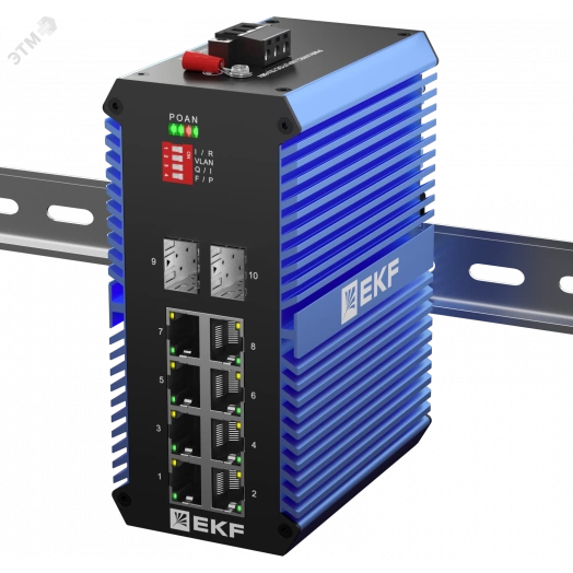 Коммутатор промышленный неуправляемый U-2GX/SFP-8GTP, 2 порта 1000Base-X SFP, 8 портов 10/100/1000Base-T(X) RJ45 c PoE, монтаж на динрейку TSX EKF