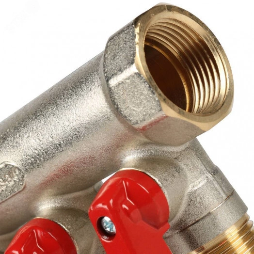 Коллектор с шаровыми кранами 3/4', 4 отвода 1/2' (красные ручки)