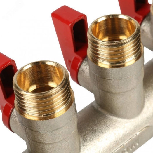 Коллектор с шаровыми кранами 3/4', 4 отвода 1/2' (красные ручки)