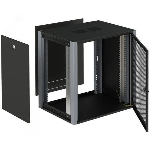 Шкаф телекоммуникационный настенный 19' 6U дверь перфорированная IP20. 600x600x315mm(ШхГхВ) цвет черный(RAL 9004/RAL7000)