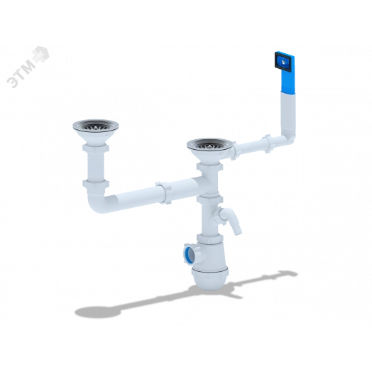 Сифон для мойки АНИ Грот 3 1/2' x 40 двойной разноуровневый смещенный с переливом и отводами для стиральной и посудомоечной машины