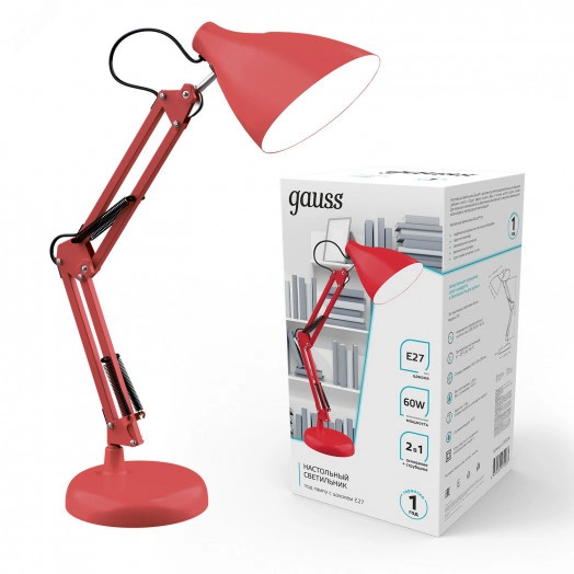 Светильник настольный под лампу E27 х60 Вт 220-240В IP20 300х150 мм Красный струбцина GTL Gauss