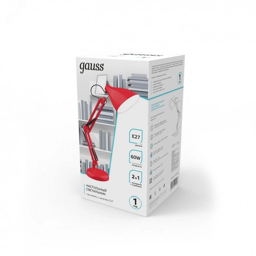 Светильник настольный под лампу E27 х60 Вт 220-240В IP20 300х150 мм Красный струбцина GTL Gauss