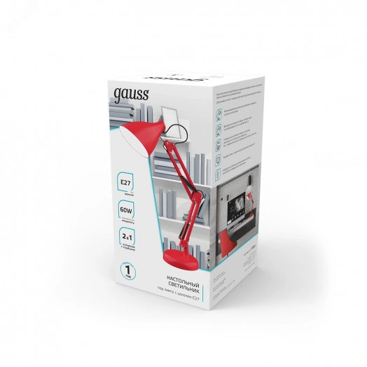 Светильник настольный под лампу E27 х60 Вт 220-240В IP20 300х150 мм Красный струбцина GTL Gauss