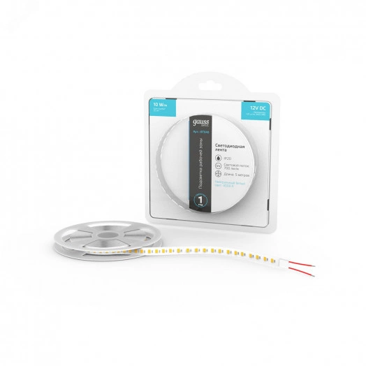 Лента светодиодная LED 2835/120-SMD 10 Вт/м 700 Лм/м 4000К белый IP20 12 В DC 8 мм (катушка 5 м) Basic Gauss