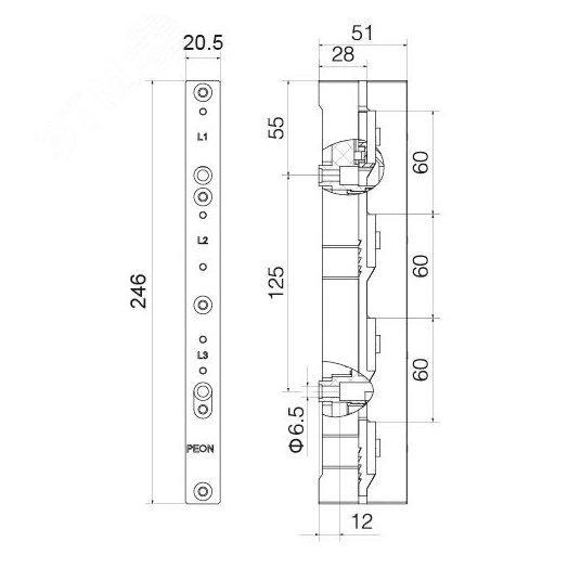 Держатель шин 12,15,20,25,30x5,10 4п60мм