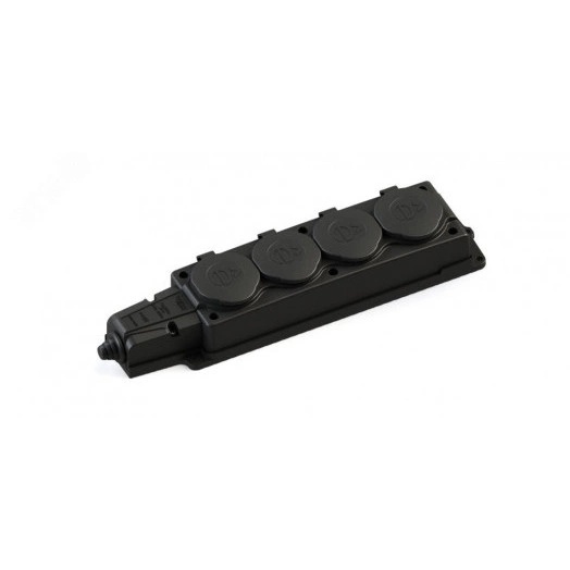 Колодка 4х розетка четырехместная 2К+З каучуковая 16А/250В IP44 Чёрная MultiSet