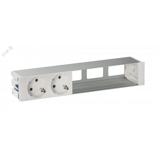 Врезной розеточный блок с крышкой, ввод щетка, 2x2P+E, 3 пустых модуля, белый, 400