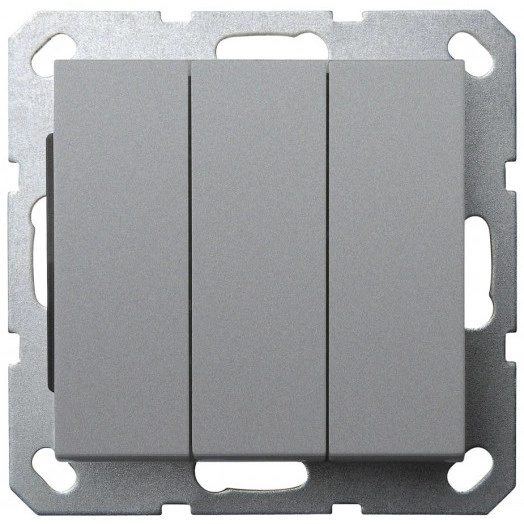 Выключатель трехклавишный 10A 250V~ с накладкой, цвет Алюминий