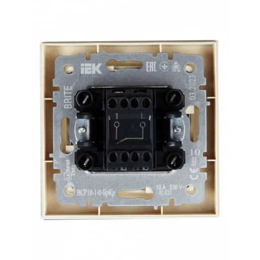 BRITE Выключатель одноклавишный 10А в сборе ВСР10-1-0-БрКр бежевый IEK