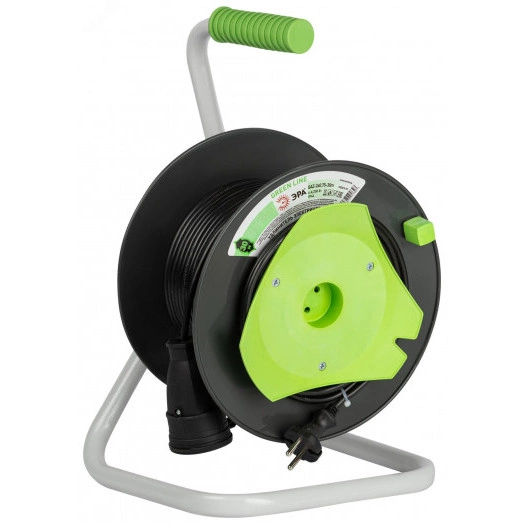 Удлинитель силовой на катушке пластик 1 розетка без заземления 30м ПВС 2x0.75мм2 GREEN LINE GAZ-2x0.75-30m Greenline ЭРА