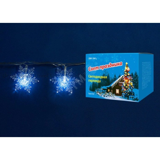 Гирлянда светодиодная с контроллером Снежинки-1 50 светодиодов 7 м белая,IP20 провод прозрачный ULD-S0700-050/DTA WHITE IP20 SNOWFLAKES-1