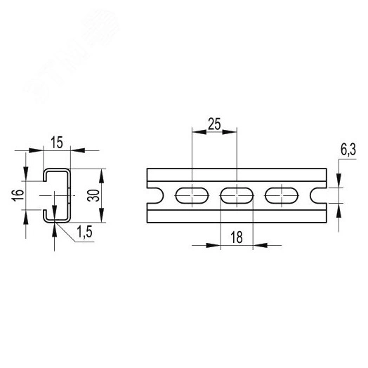DIN-рейка перфорированная С1F 30х15х16мм
