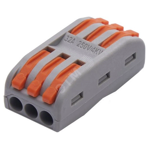 Клемма монтажная для фазных проводников, 3 контактные группы,