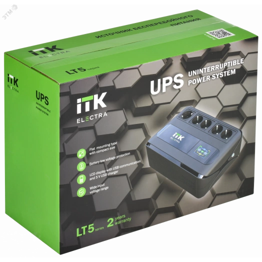 Источник бесперебойного питания Line-interactive 1000 ВА/600 Вт, однофазный, LCD дисплей, с АКБ 1х9AH, 5xSchuko