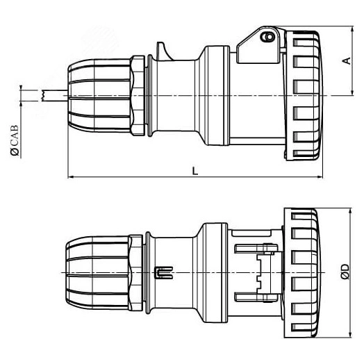 Розетка кабельная IP67 16A 2P+E 230В