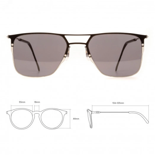 Очки черные солнцезащитные из титана с серыми линзами. Модель 12