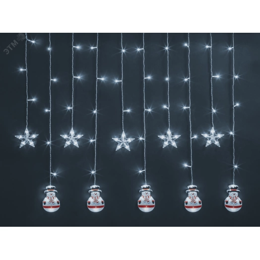 Гирлянда новогодняя светодиодная NGF-D037-02 бахрома звезды и снеговики CW 3*0.6м IP20