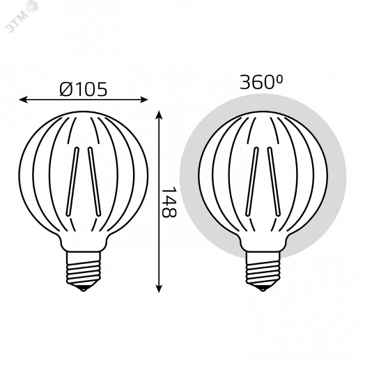 Лампа светодиодная LED 4 Вт 380 Лм 2400К теплая Е27 G100 golden Baloon Filament Gauss