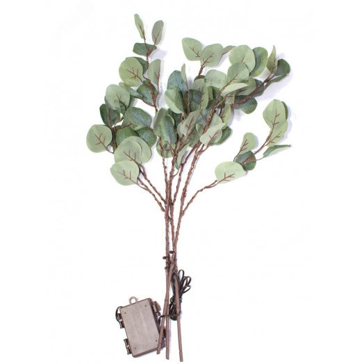 Гирлянда-Ветви эвкалипта искуственные 3шт, высота 62см, теплый белый, 32microLED, IP65 3AA батарейки (не входят в комплект поствки) для использования в помещении и на улице, 6ч таймер, кабель корич 50см