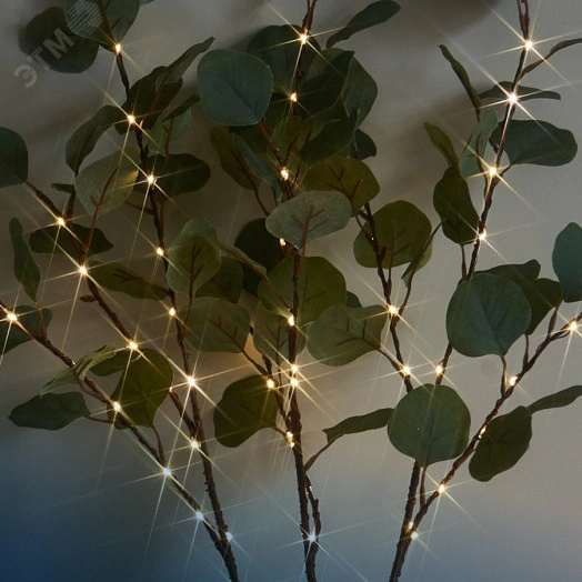Гирлянда-Ветви эвкалипта искуственные 3шт, высота 62см, теплый белый, 32microLED, IP65 3AA батарейки (не входят в комплект поствки) для использования в помещении и на улице, 6ч таймер, кабель корич 50см
