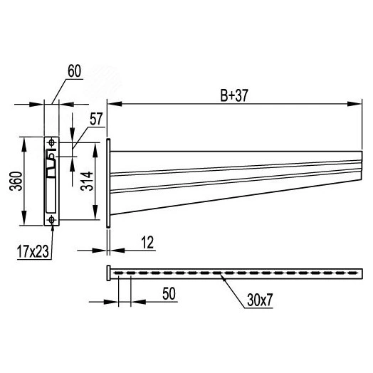Консоль для тяжелых нагрузок 900мм сварная горячеоцинкованная