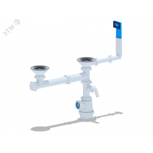 Сифон для мойки АНИ Грот 3 1/2' x 40 двойной одноуровневый смещенный с переливом и отводом для стиральной машины