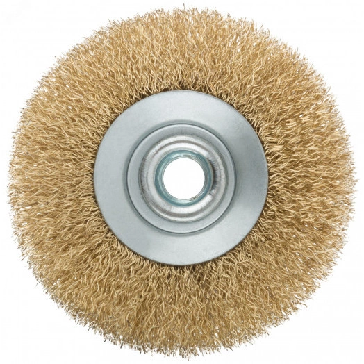 Кордщетка, тип ''колесо'' с наклоном, гайка М14, стальная волнистая латунированная проволока 100 мм