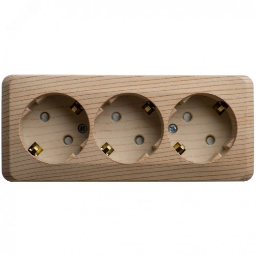 ЭТЮД Розетка тройная открытой установки с заземлением со шторками 16А 250B,сосна