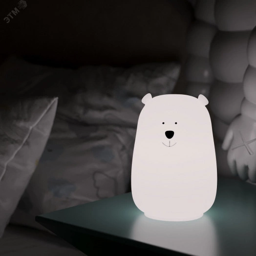 Светильник-ночник светодиодный детский LED 2 Вт модель белый с Li-ion аккумулятором и USB разъемом медведь NN Gauss