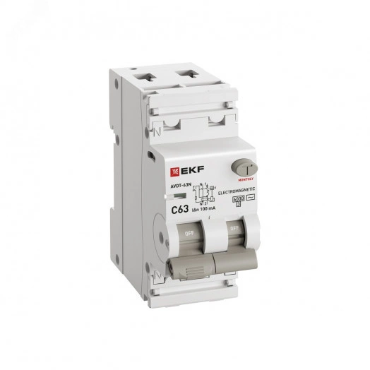 Выключатель автоматический дифференциальный  АВДТ-63N 1P+N 63А (C) 100мА (AC) эл-мех 6кА PROXIMA EKF