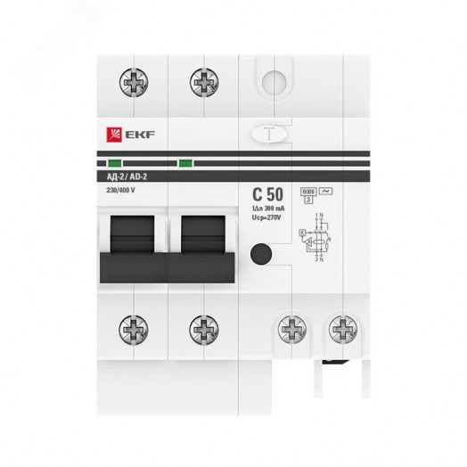 Дифференциальный автомат АД-2 50А/300мА (хар. C, AC, электронный, защита 270В) 6кА PROxima