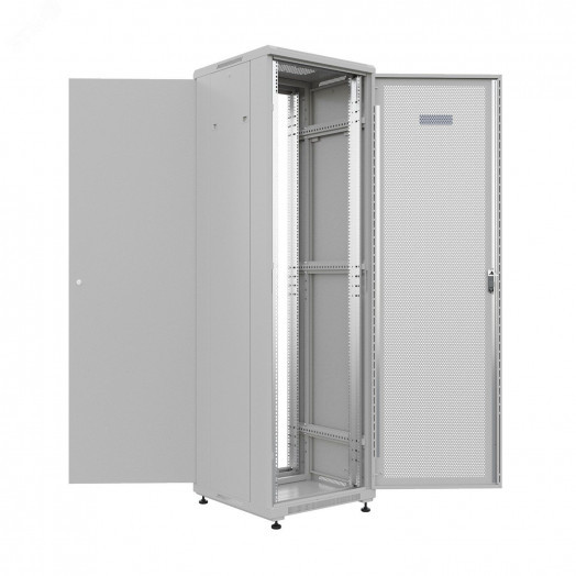 Шкаф напольный универсальный серверный R 22U 600х600мм, 4 профиля 19, двери перфорированная и сплошная металл, боковые стенки съемные, регулируемые опоры, разобранный, серый RAL 7035