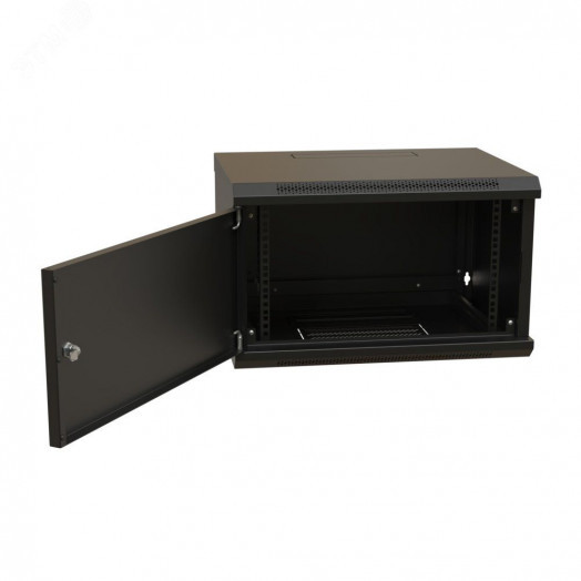 Шкаф настенный 19-дюймовый 19'' 6U 367x600х600мм металлическая передняя дверь с замком черный RAL 9004 WRline''