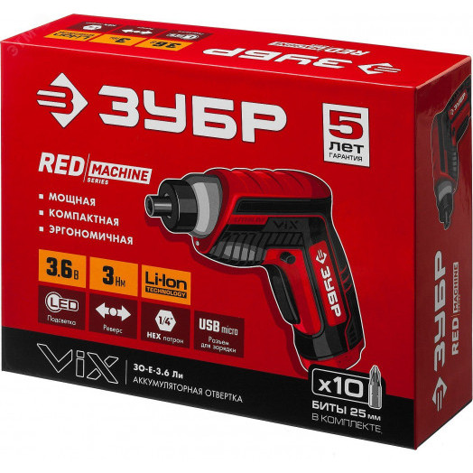 Отвертка аккумуляторная 3.6 В ViX, в коробке с 10 битами