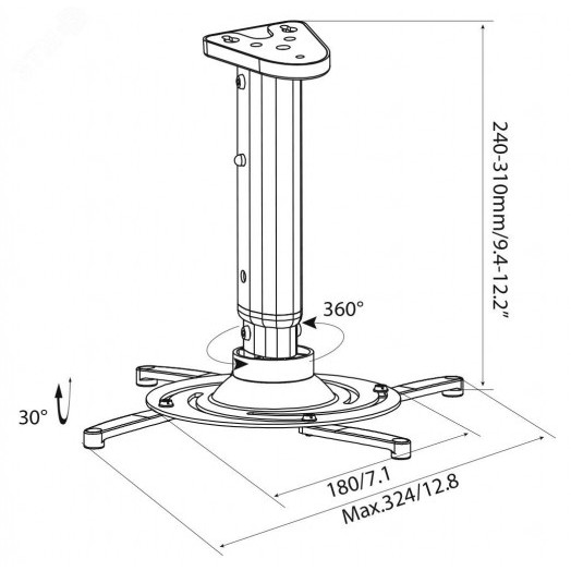 Кронштейн для проектора CS-VM-PR05M-BK потолочный поворот и наклон, макс.10кг., черный