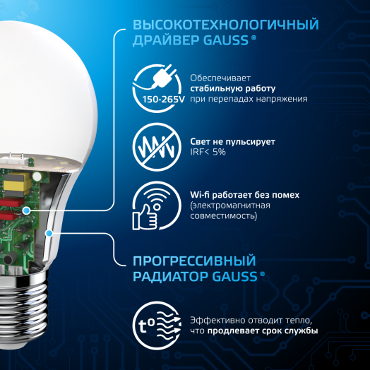 Лампа светодиодная LED 22 Вт 2000 лм 6500К AC150-265В E27 А70 (груша) холодная  Black Gauss