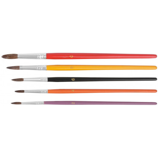 Кисти художественные, натуральная щетина, деревянная ручка, круглые, набор 5 шт