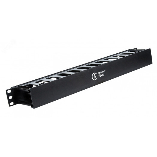 Органайзер кабельный, горизонтальный, 1U, пластиковый, 12 слотов, черный