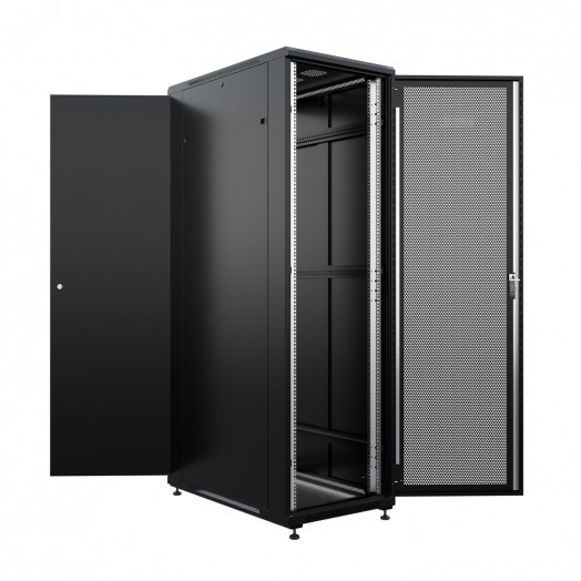 Шкаф напольный универсальный серверный R 47U 800х1000мм, 4 профиля 19, двери перфорированная и сплошная металл, боковые стенки съемные, регулируемые опоры, разобранный, черный RAL 9005