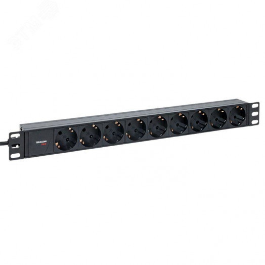 Блок розеток PDU TERACOM PRO 19' 1U 10А/250В 9 роз. Schuko шнур 2 м 3x1.5 мм2 вилка C14 корпус алюминий черный