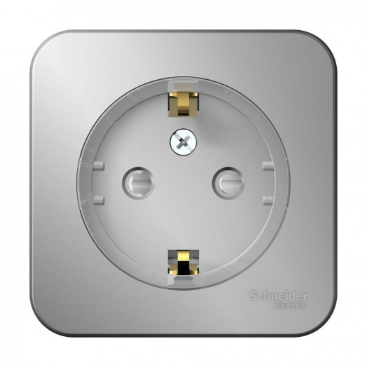 Розетка BLANCA наружная, с заземлением, со шторками, (тонкая), с изолирующей пластиной 16А, 250В, алюминий