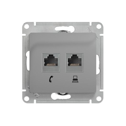 GLOSSA Розетка телефон/компьютер RJ11+RJ45 категория 5е в рамку алюминий